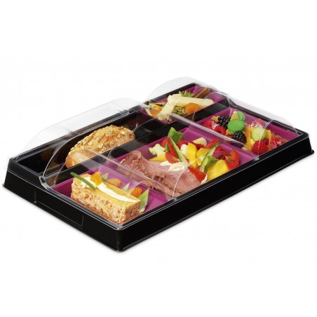 Kit Plateau Repas 5 Compartiments Noir et Prune + Couvercle Transparent