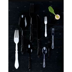 Ensemble de mini couverts baroques en plastique noir et blanc pour cocktails et buffets traiteurs