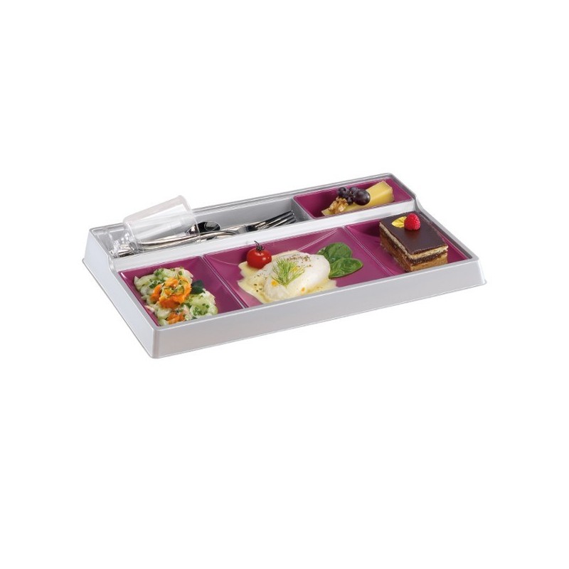 Kit Plateau Repas 5 Compartiments Nacre et Prune + Couvercle Transparent