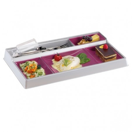 Kit Plateau Repas 5 Compartiments Nacre et Prune + Couvercle Transparent