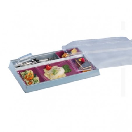 Kit Plateau Repas 5 Compartiments Nacre et Prune + Couvercle Transparent