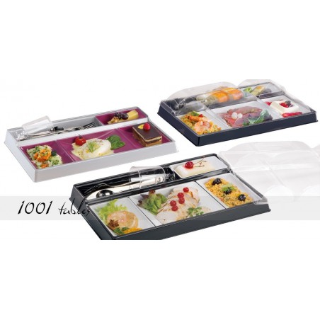 Kit Plateau Repas 5 Compartiments Nacre et Prune + Couvercle Transparent