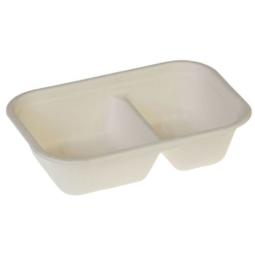 Barquettes 2 compartiments canne à sucre 22,9 x 15,3 cm - 1000 ml  (250 unités)