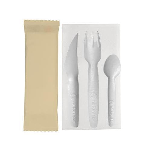 Kits couverts papier blanc 4/1 (couverts + serviette papier) (250 unités)