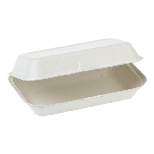Barquette charnière Canne à sucre 23,5 x 14 x 6,7 cm - 800 ml blanc (250 unités)