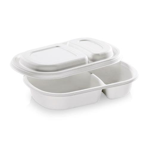 Barquettes Canne à sucre 2 compart.+ couvercle 24x15,4x4cm 440/240ml (200 unités)