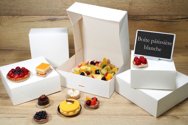 Boites pâtissières blanches vernies 29 x 29 x 5 cm (100 unités)