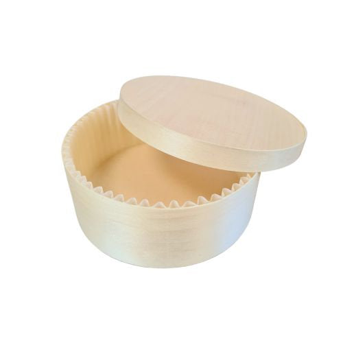 Boite bois natura (base, couvercle, papier cuisson) ø 13 x 5,1 cm 600 ml (200 unités)