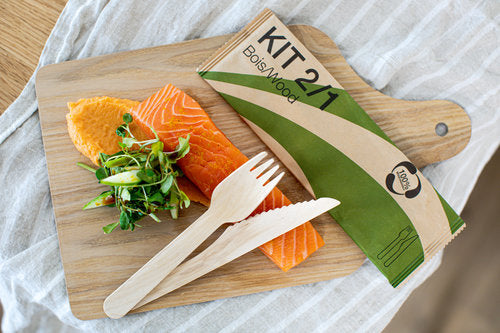 Sets couverts bois 2/1 sachet papier (fourchette, couteau) (500 unités)