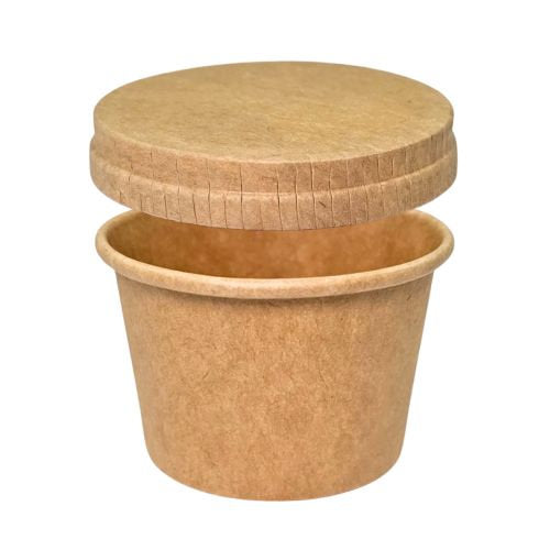 Pots à sauce kraft avec enduction PE ø 6,2 cm - 75 ml + couvercles (500 unités)