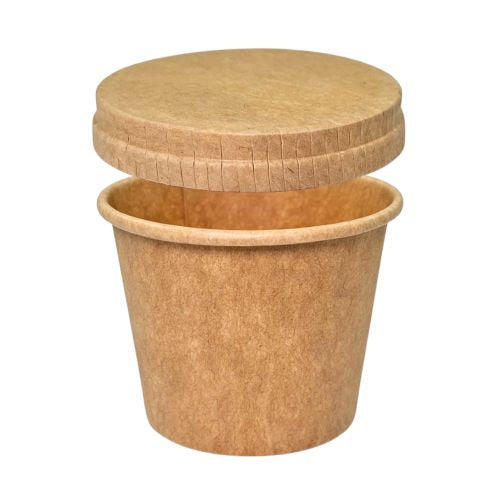 Pots à sauce kraft avec enduction PE ø 6,2 cm - 90 ml + couvercles (500 unités)