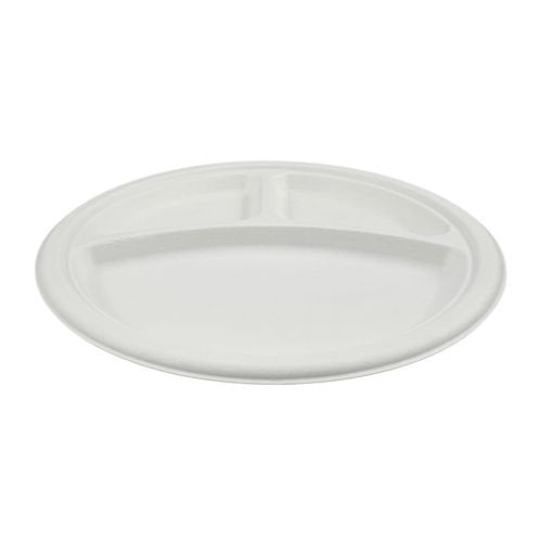 Assiettes canne à sucre, 3 compartiments, sans PFAS ø 26 cm (500 unités)