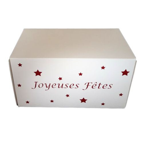 Boites bûches blanches joyeuses fêtes - 20 x 11 x 11 cm (25 unités)