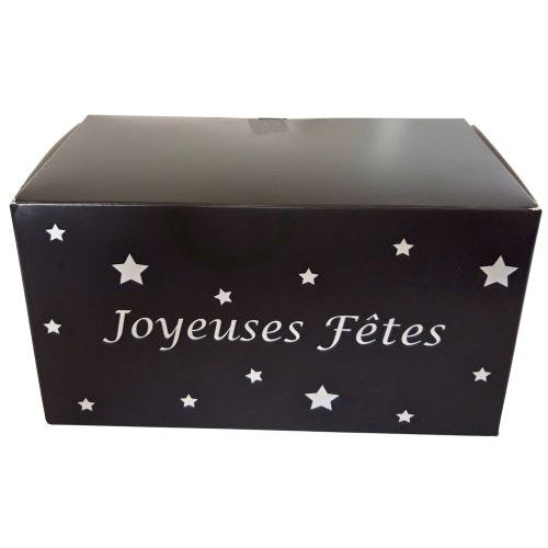 Boites bûches noires joyeuses fêtes - 30 x 11 x 11 cm (25 unités)