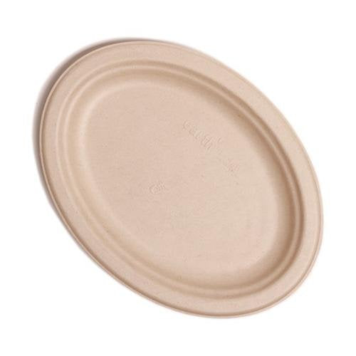 Assiettes ovales canne à sucre nature 26 x 19,5 x 2 cm (500 unités)