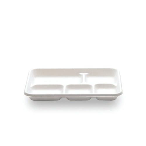 Plateaux 5 compartiments blancs canne à sucre 27 x 22 x 3 cm (250 unités)