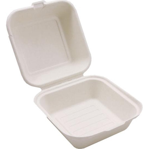 Boites carrées blanches canne à sucre pour hamburger 15 x 15 x 8 cm (600 unités)